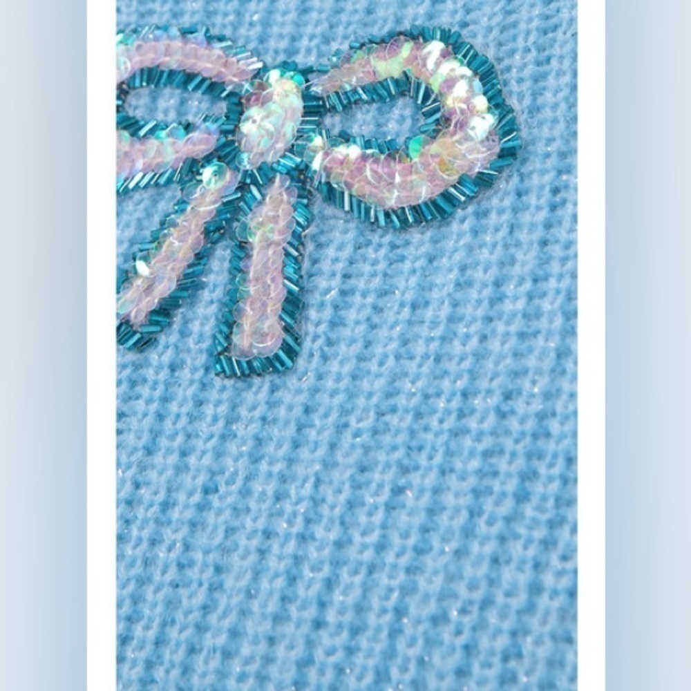 ALESSANDRA RICH Softest Mohair Wool Sweater w/ Sequin Ribbons Bows Size 42 VGUC - Picture 4 of 11